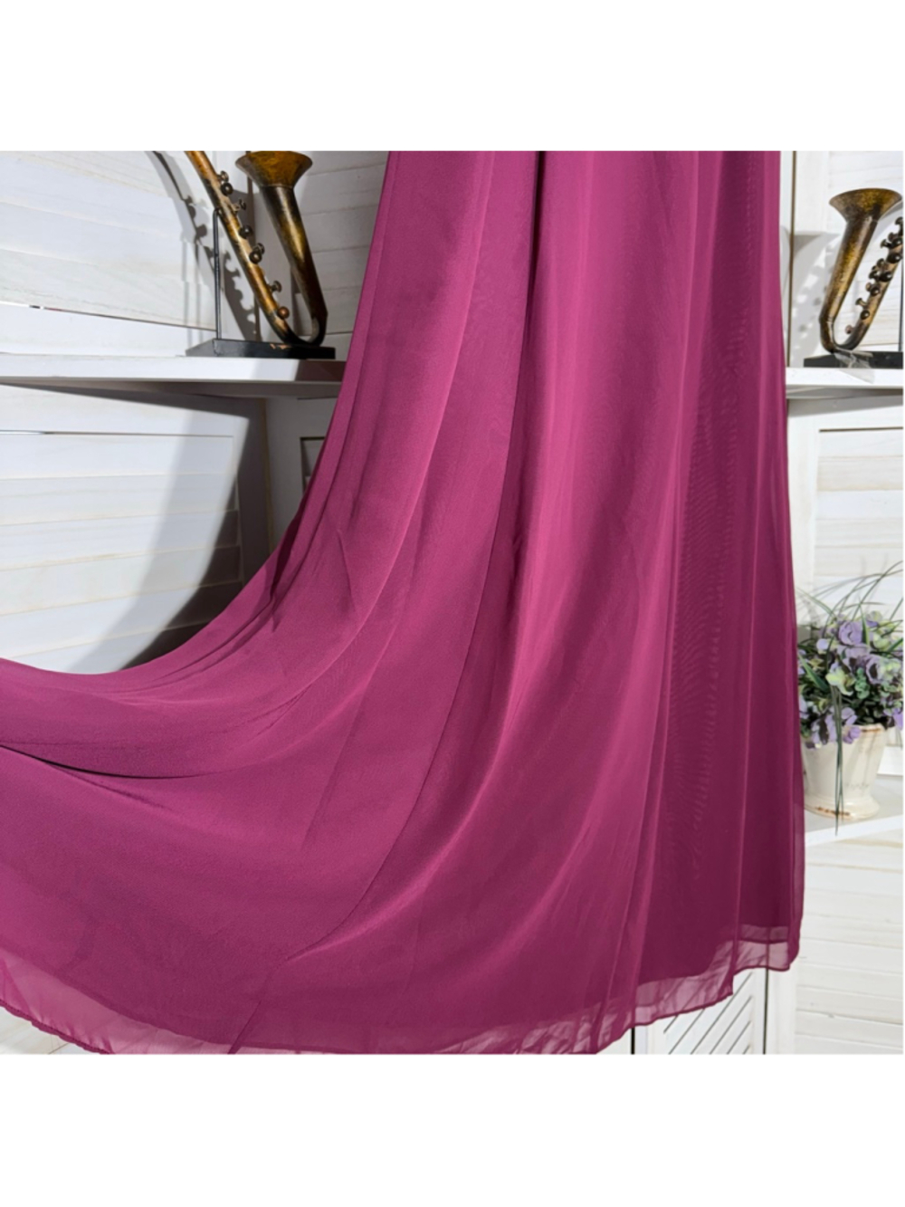 Vintage Y2K Alfred Angelo skirt chiffon burgundy maxi full swing elastic waist S - Picture 7 of 10